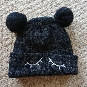 Adorable Black Knit Pom-Pom Beanie size 4/5
